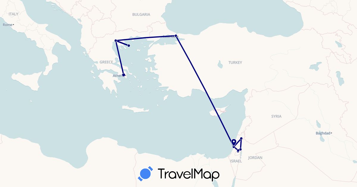 TravelMap itinerary: driving in Greece, Israel, Palestinian Territories, Turkey (Asia, Europe)